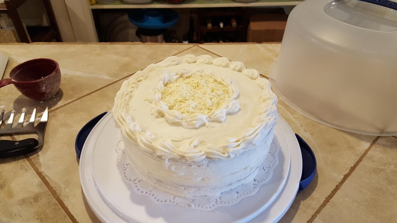 GF White Vanilla Cake with white frosting